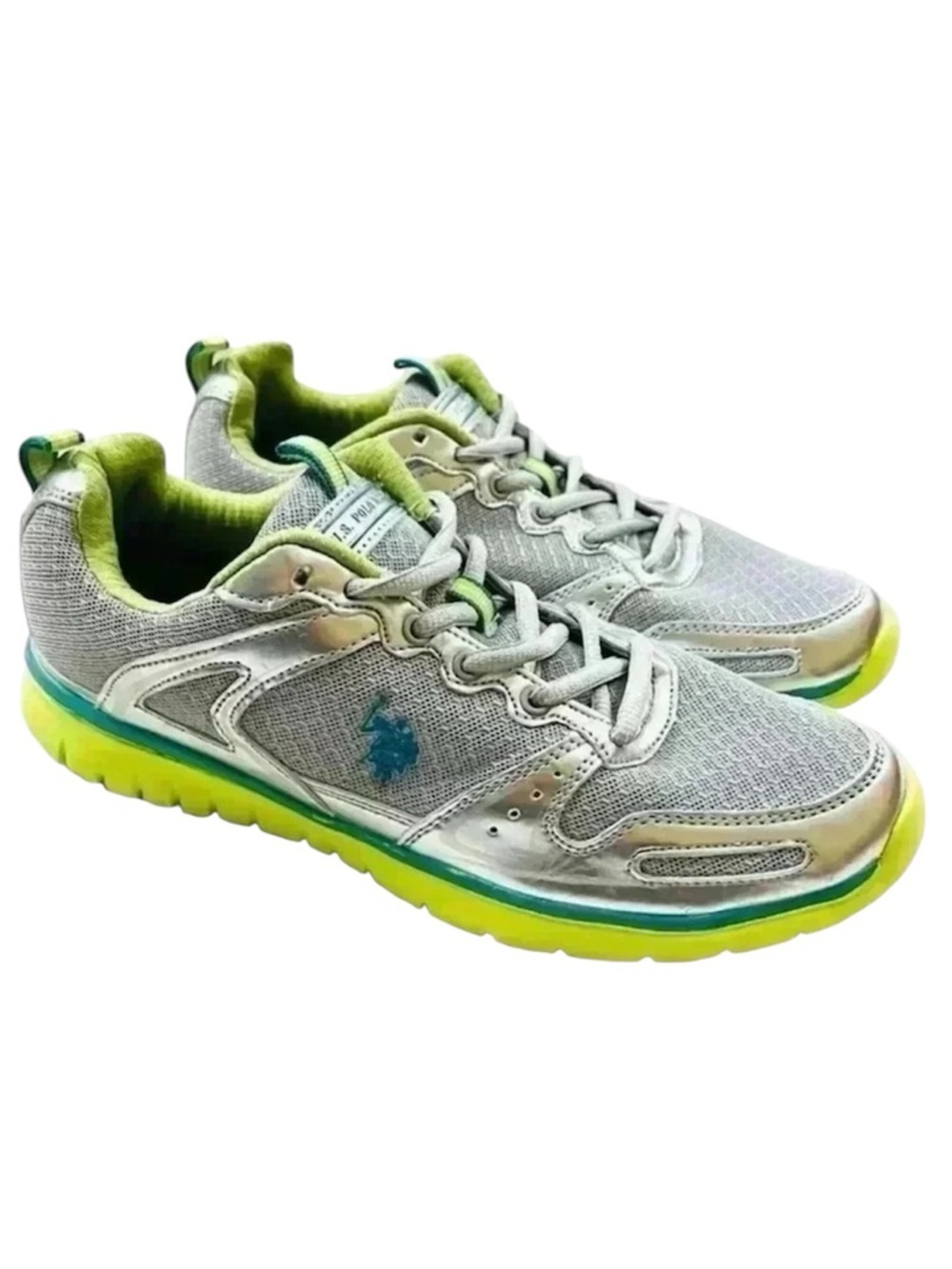 U.S. Polo Assn. Silver &‎ Neon Yellow Women's Athletic Sneakers - Size US 8
